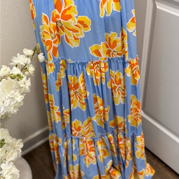 Floral blue and yellow Maxi Dress NWT SZ L - Picture 3 of 7